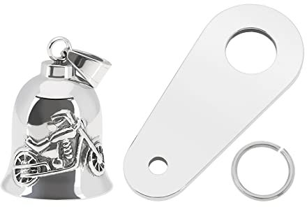Be In Your Mind Wächter Glocke Motorrad Glücksglocke Edelstahl Glücksklingel mit Aufhänger Motorradzubehör Geschenk Motorradfahrer Silber 36x26mm