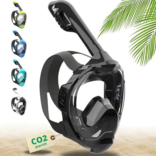 Khroom Schnorchelmaske Erwachsene & Kinder ab 3 Jahre | CO2 sicher | Vollgesichtsmaske mit Easy-Breath System | Schnorchelset Alternative | Seaview Y Tauchmaske Erwachsene / Kinder (L/XL Schwarz)