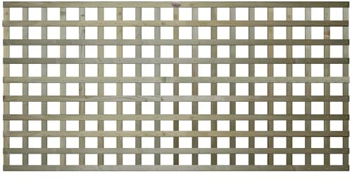 Premier Flat 6x3ft (W: 6ft x H: 3ft) Frameless Rough-Sawn Square Trellis Pressure-Treated Garden Panel with 60-70mm Privacy Squares Fence Topper/Wall Art Width 1828mm x Height: 900mm
