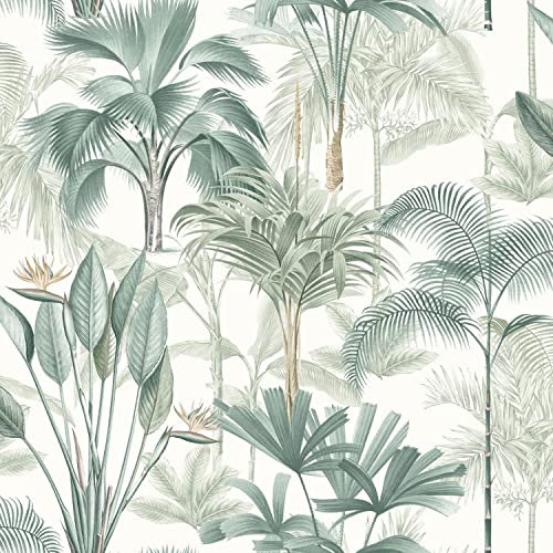 King Palm Green White Wallpaper - Tropical Leaves Botanical Floral Plants Nature - Modern Contemporary