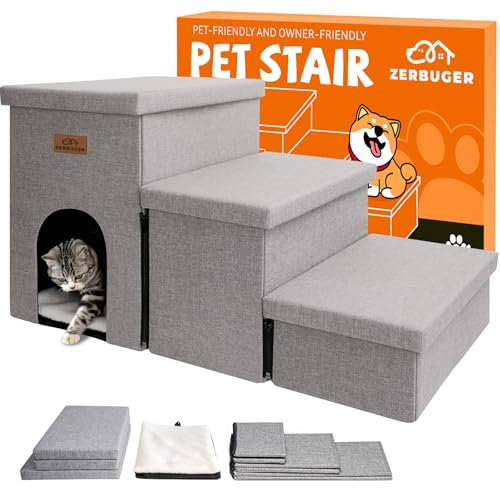 Escaleras para perros con condominio de 18 pulgadas de alto, escalones de 3 escalones más anchos para camas altas, sofá, escaleras plegables de almacenamiento para mascotas, regalo para perros