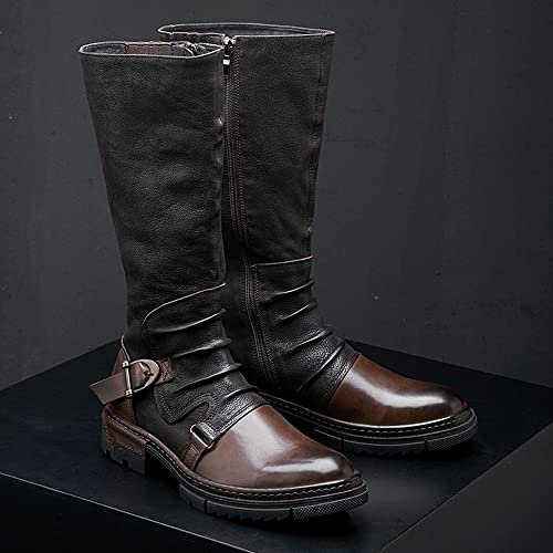 Renaissance Mittelalter Cosplay Stiefel - Festival LARP Schuhe Stiefel - PU Leder Stiefel Reiter Pferd Motorradstiefel für Damen Herren Cosplay (47)