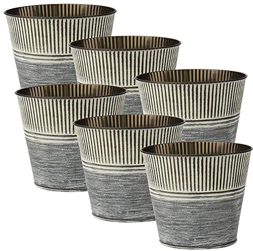Oairse 6 vasi da fiori galvanizzati per esterni, zinco, giardino, metallo, vintage, rotondi, rustici per piante o decorazione domestica, casa di campagna