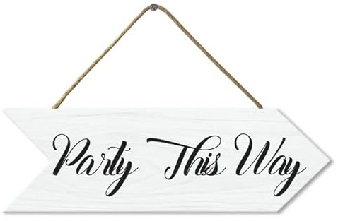 Horienteeon Ymaotrade Party This Way Sign Retro Wood Arrow Sign Plaque Door Wall Fence Post Wooden Hanging Gift Celebration Sign Plaque Party Decor 10 * 3.1 (White)