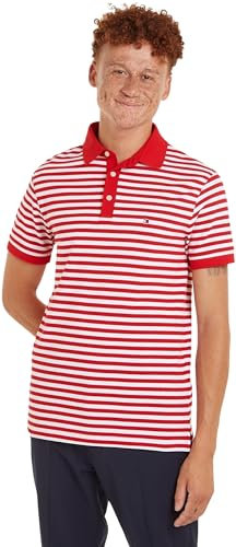 Tommy Hilfiger Herren Poloshirt Kurzarm 1985 Slim Fit, Mehrfarbig (Primary Red / White), S