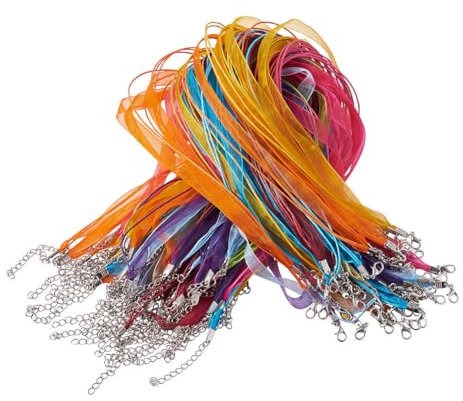 100Strands Mixed Silk Organza Ribbon Necklace Strap Cord Chain Jewelry Making Findings DIY Necklace Cord 17-default