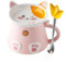 HOKMOKQOK Kaffeetasse mit Katzenmotiv, Keramik, süße Katzen-Teetasse mit Deckel und Löffel, Kawaii-Stuff lustige coole Tassen für heiße Schokolade, Geschenke für Frauen, sie, Lehrer, Weihnachten,