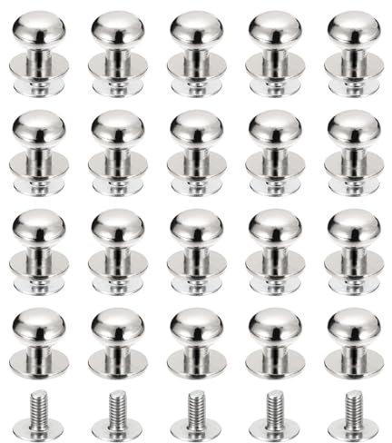 QUARKZMAN 9mm Kugelkopf Nietenstift mit Schraubverschluss, 20 Stück Hohlnieten Ledernieten Rundkopf Knopf Nieten für Leder DIY Lederhandwerk Handtasche Gürtel, Silberton