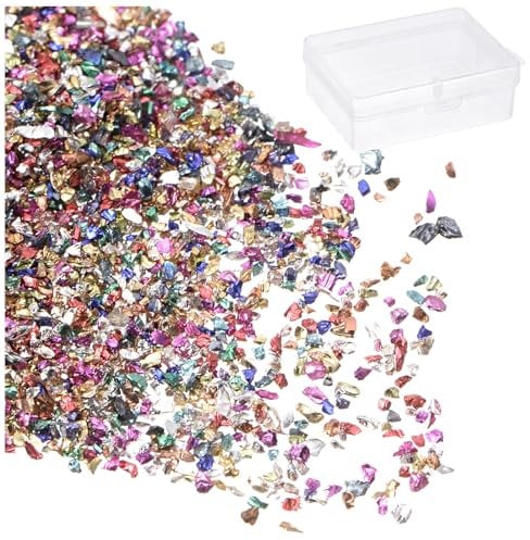 QUARKZMAN 50g Zerkleinertes Glas 1-3mm Glänzende Elektroplattierung Unregelmäßige gebrochene Glasstücke für Basteln DIY Harzkunst Dekoration Form Vasenfüller, Bunt