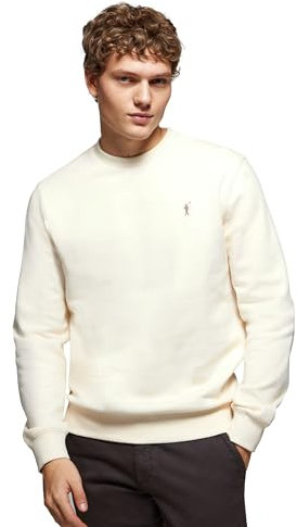 Polo Club Felpa Uomo a Girocollo con Logo Beige - Sweatshirt Senza Cappuccio Crewneck 100% Cotone