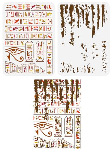 FINGERINSPIRE 2 Stück Ägyptische Hieroglyphen Malschablone 21x29.7 cm Wiederverwendbares Auge des Horus Musters Zeichnungsvorlage Tintenstruktur Schablone Zum Malen Auf Holz Wand Stoff Möbeln