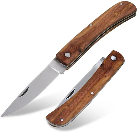 Shehadeh - Couteau de poche - Couteau pliant - Couteau de poche d'extérieur - Pour l'extérieur, le camping et la survie - Manche en bois - 17 cm