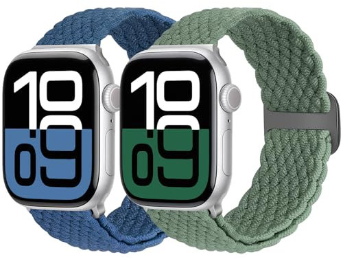 Yunshare 2 Stück Geflochtenes Armband Kompatibel Mit Apple Watch 49mm 45mm 46mm 44mm 42mm 41mm 40mm 38mm für Damen Herren, Nylon für Series 10 9 8 7 6 5 4 3 SE Ultra 2 1