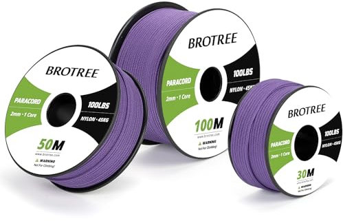 Brotree Paracord 2mm 50M 100% Nylon Rope 1 Strand Parachute Cord for Outdoor, Craft, DIY - 45kg Breaking Load (Purple)