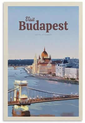 Jdheeh Vintage Budapest Reiseposter auf Leinwand, Kunstposter, Wanddekoration, Poster, 20 x 30 cm