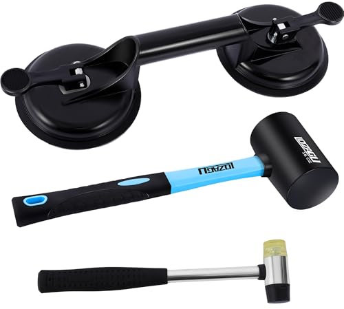 LOZAGU Juego de herramientas fijadoras de huecos de suelo con ventosa de aluminio y martillo de mazo de goma, herramienta de fijación para reparación de huecos de suelo laminado (azul)