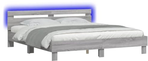 ZQQLVOO Bettgestell Bettrahmen Lattenrost Jugendbett Bettgestell mit Kopfteil und LED-Beleuchtung Grau Sonoma