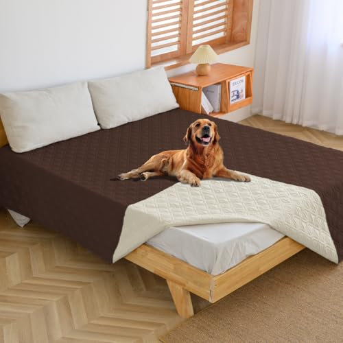 WIKEHOEX wasserdichte Hundedecke - Robuste rutschfeste Hundematte,132x 203cm Outdoor Hundematte Maschinenwaschbar beidseitiger Sofabezug als Schutz für Sofa & Bett-Schokolade + Beige