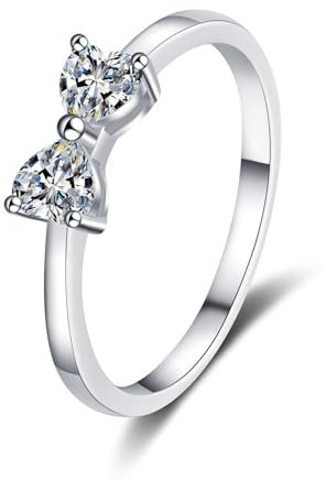 Whoiy 585 Weis Gold Ringe Damen Herz, Hochzeitsringe Trauringe Eheringe Echt Gold 14 Karat Frauen Ringe mit 0.6ct Lab Diamant, D, VVS1-VVS2, Gr. 56 (17.8)