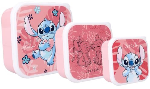 Vadobag Stitch Bon Appetit! Snack Box – Kit de 3 recipientes porta merienda a encastre – Porta merienda aperitivos escuela guardería deporte