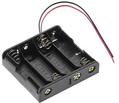 4x AA 6V Battery Holder Case with Leads - Plastic Storage Box with Wires 150mm for DIY. Compatible with (4 Slot x 1.5V) Batteries