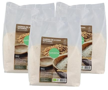 Pack 3x Harina de avena integral sin gluten Bio 500 g Naturitas Essentials | Sin lactosa | Sin gluten | Vegano | Agricultura ecológica