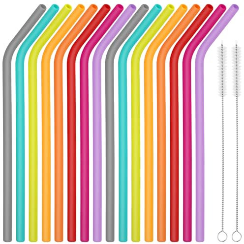 16 Pièces Paille Silicone, Paille Réutilisable avec Brosse de Nettoyage, écologique Sans BPA, Paille Enfant Douce Peut être Utilisée pour le Café, les Boissons Froides, Accessoires de Fête