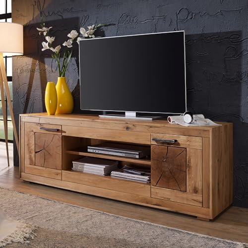 Wohnzimmer Fernsehschrank Lowboard 200cm, Wildeiche massiv geölt, montiert