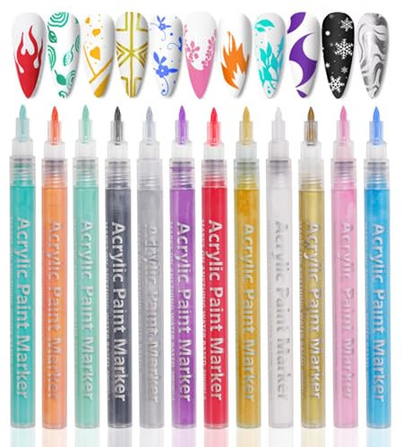 Nail Polish Pens 12Pcs/Set Nail Art Pens 12 Colors Nail Polish Pens Quick Dry Nail Art Paint Smooth Graffiti Dotting Pen Waterproof Drawing Painting Nail Polish Design Pens for DIY Manicure Tools