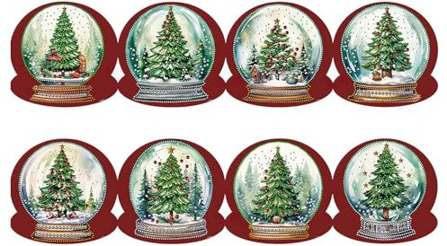 CXINLky 5D DIY Diamond Painting Karten, 2024 Neuheiten Diamond Painting Karten, 8 Stuck Diamond Painting Karten Geburtstag, Geschenkkarte Feiertags für Familie, Liebhaber-16-Weihnachtsbaum