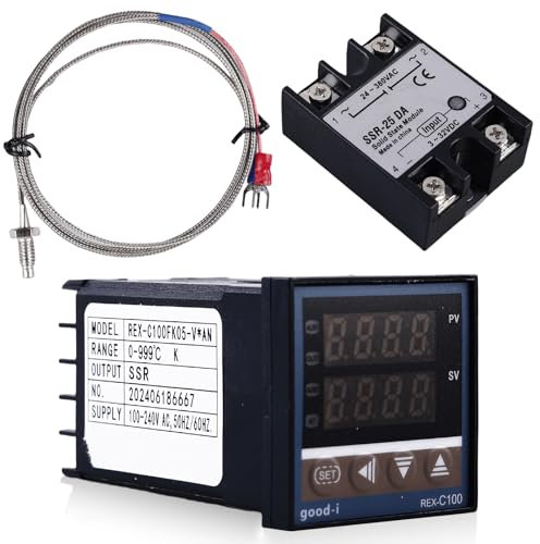 Digital Temperaturregler REX-C100, Temperaturregler Kit mit SSR-40 DA Relais und K-Typ Thermoelement, Thermostat für Elektrische Energie Chemische Industrie Fäkalientanks (0 ℃ ~ 400 ℃)