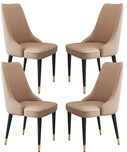 Esszimmerstühle aus Mikrofaser, Leder, mit stabilen Beinen aus Karbonstahl, moderne Küchen- und Lounge-Stühle für Esstisch, goldene Beine, 4 Stück, Khaki
