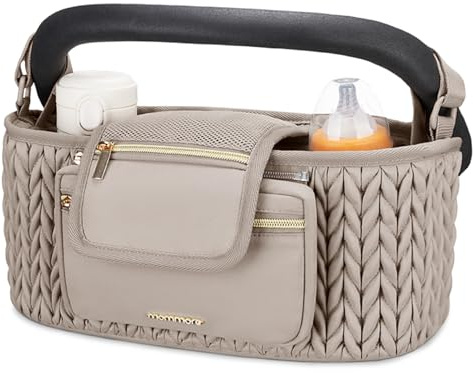 mommore Stroller Organizer with Insulated Cup Holders, Adjustable Stroller Caddy with Detachable Phone Bag, Stroller Accessories Fits for Uppababy, Doona, Jogger, Britax, Mompush, Bob