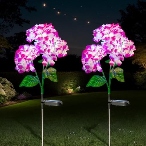 Solar Blumenlichter für den Garten im Freien – 2er-Pack Hortensien-Blumenlichter für die Hofdekoration, IP65 wasserdichte realistische LED Blumen Gartendekoration, Zur Dekoration von Balkonen, Rasen