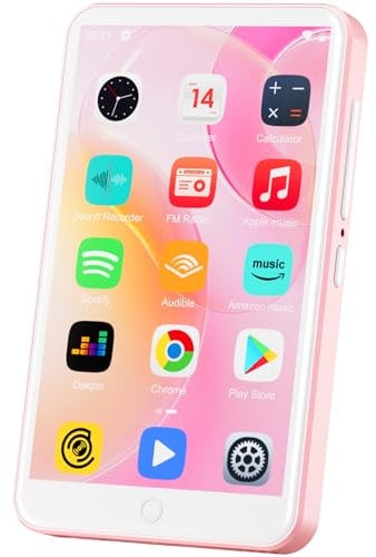 80GB MP3 Player mit Bluetooth und WiFi, Oilsky 4 Zoll 1080P Touchscreen Player, MP3 MP4 Musikplayer, Tragbarer Android Spotify Player mit Play Store App (Rosa)