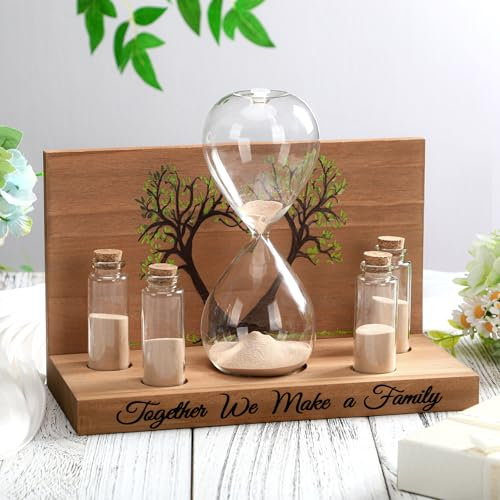 Sliner Unity Sandzeremonie-Set, Einheitsstunden-Glas für Hochzeit, Sand-Set, Hochzeit, mit magnetischem Holzsockel, Sanduhr, Mini-Flasche für Brautparty (7 Stück, frisch)
