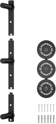 EVERYMATE Weight Plate Storage Rack, Wall Mounted Weight Plate Holder, Bumper Plate Storage for Home Gym, Heavy Weight Plates Holder Fit 2Plates (3peg)