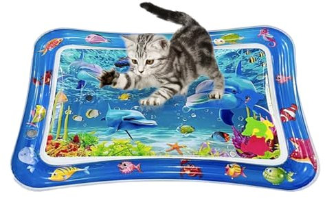 Cama de agua para gatos, tapete sensorial interactivo de agua para mascotas, juguetes sensoriales antiarañazos, para enriquecimiento de comodidad para piscina interior, verano, gatito