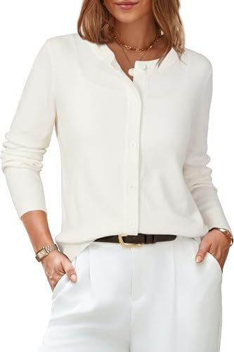 Arach&Cloz Strickjacke Damen Wolle Blend Weich Rundhals Cardigan Business Casual Langarm Tops mit Knopf