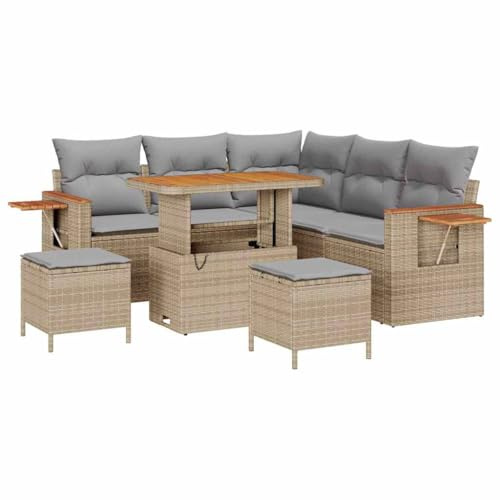 vidaXL 8-teiliges Garten-Sofa-Set mit Kissen in Beige und Hellgrau – Poly Rattan Gartenmöbel. Bequeme Sitzgelegenheit für 5 Personen auf der Terrasse. Modernes, modulares Lounge-Set.