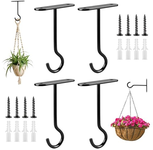 4 Stück Blumenampel Halterung Pflanzenaufhänger Deckenhaken 10cm/4 Inch Blumen Haken Stabil Pflanzenhalter Wand Aufhängung Blumenampel Haushalt Wandhalterung Pflanzen Halter für Blumenampel Schwarz