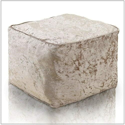 HOUSEHOLD DISCOUNTS LTD Velvet Crushed Footstool Ottoman | Square Pouffe Rest Stool | Size: 40 x 40 x 40CM AVAILABLE | (MINK/BEIGE)