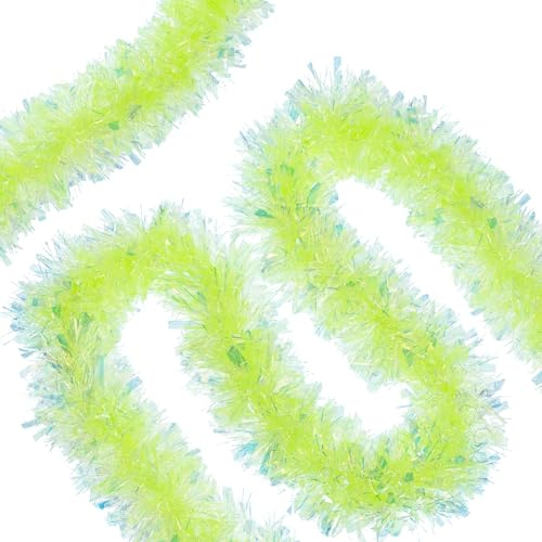 20FT/6M Christmas Tinsel Garland Lime Green Metallic Tinsel Twist Garland Glitter Foil Hanging Decoration for Xmas Tree Decoration Wedding Party Supplies