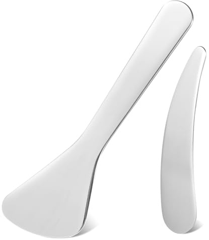 Quilax 2 Stück Kosmetikspatel,Edelstahl Spatel Kosmetik,Wiederverwendbare Gebogenen Spatel,Mini Kosmetikspatel,Mini Silber Cremespatel für,Feuchtigkeitscreme,Lotion,Creme