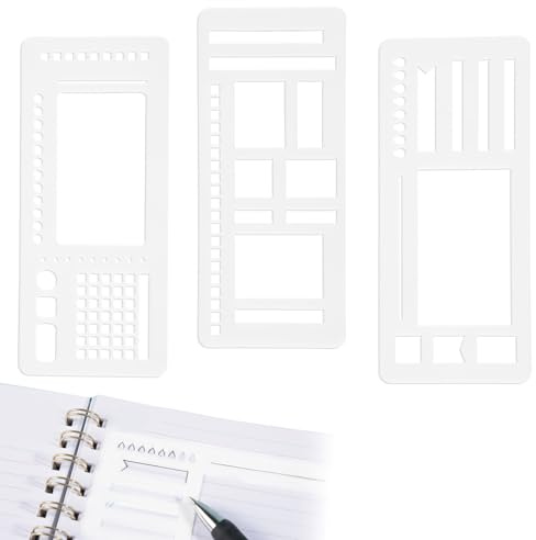 3 Stück Planer Schablonen, Handgefertigte Flexible Aufzeichnungsvorlage Schablonen Zeichenwerkzeuge für Scrapbooking Notizbücher Etikettenherstellung Tagesplaner (Weiß)