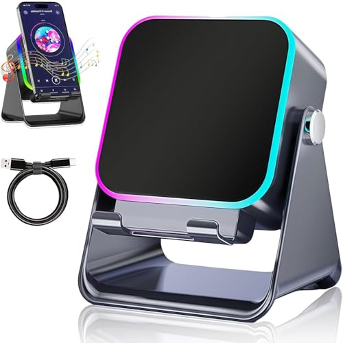 5-in-1 Wireless Induction Bluetooth Speaker with Adjustable Phone Stand, Phone Stand with Bluetooth Speaker with Sensing Playback, RGB Ambient Light, Christmas Birthday Gifts for Men & Women (Black)