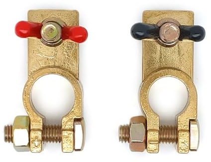 FUANA Solid Brass Battery Terminal Connectors with Wing Nuts for 12V/24V Side Post Batteries, Red and Black, 2-Pack