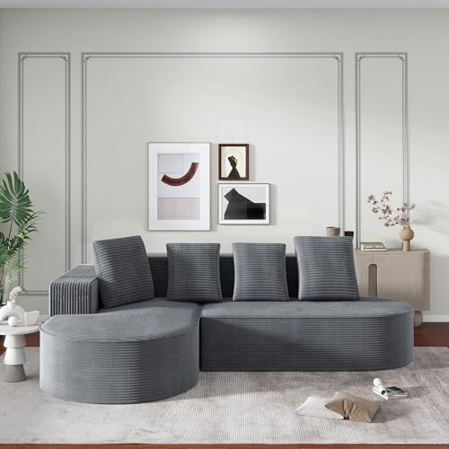 JCFEIDQW Ecksofa mit Schlaffunktion - Big Sofa 3 Sitzer für Wohnzimmer, L Form Couch, Modulares Schlafsofa, Moderne Schlafcouch, Eckcouch mit 4 Kissen, 274 x 102 cm, Grau