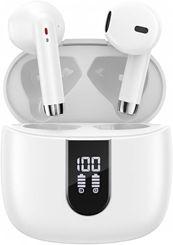 VEN-DENS Bluetooth 5.4 Wireless Earbuds with LED Battery Display | Type-C Fast Charging, Clear Sound, Long Battery Life TWS Earphones VD-BT053 White