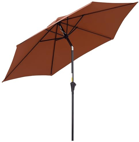 Outsunny Parasol droit parasol inclinable de jardin balcon terrasse manivelle toile polyester imperméabilisée haute densité 180 g/m² Ø2,6 x 2,35H m aluminium café